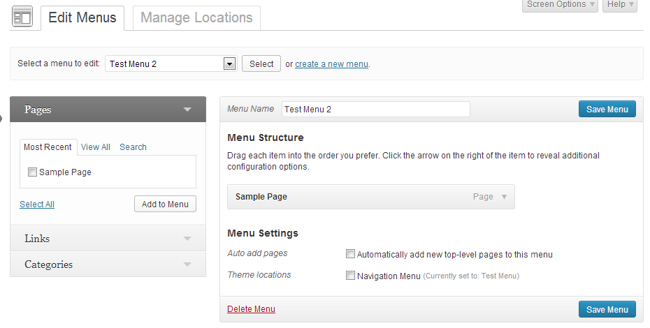 WordPress 3.6 Menu Interface