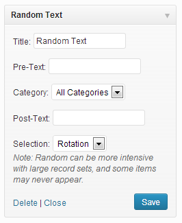 Random Text - Widget Options