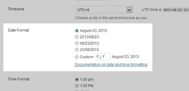 WordPress Date Format