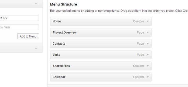 P2 Project Site - Menu Structure