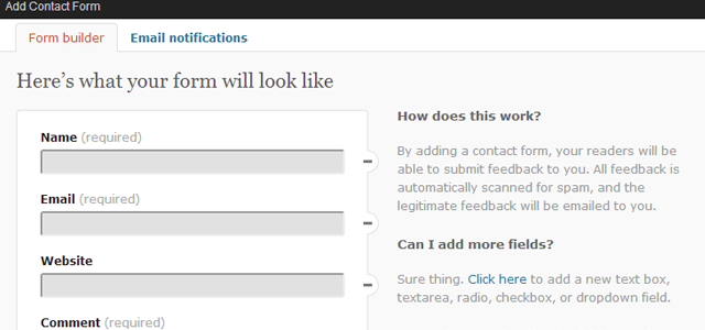 Contact Forms in WordPress.com