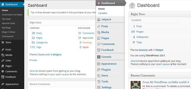 WordPress.com vs WordPress.org Dashboard