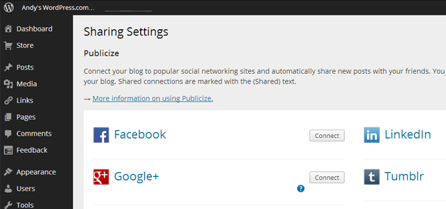 WordPress.com Sharing Settings