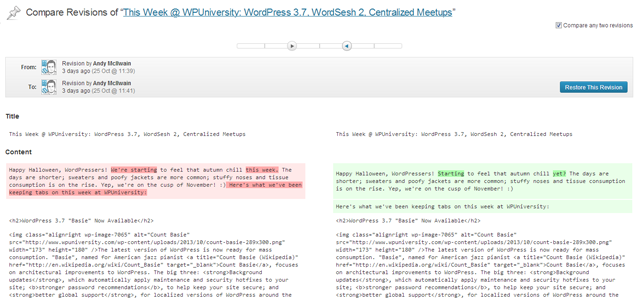 WordPress Compare Revisions