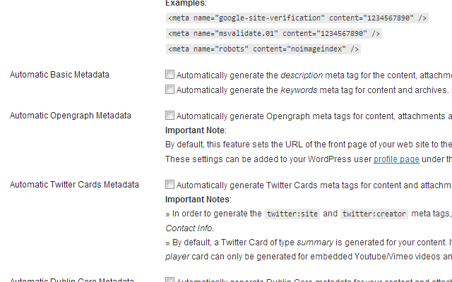 Add meta tags configuration screen.