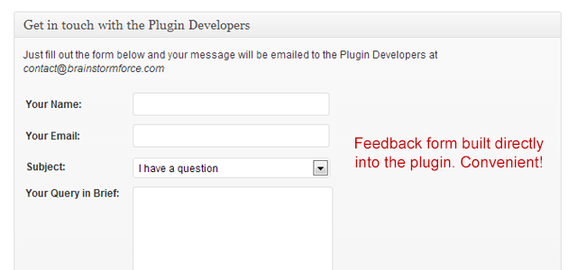 Screenshot of the contact form built into the plugin.