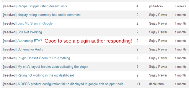 Screenshot of resolved posts on the support forum.