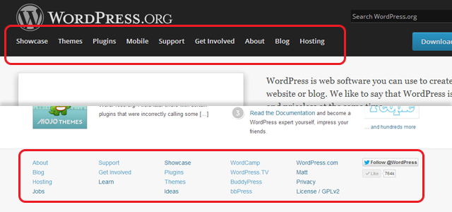 Header vs. Footer Navigation on WordPress.org