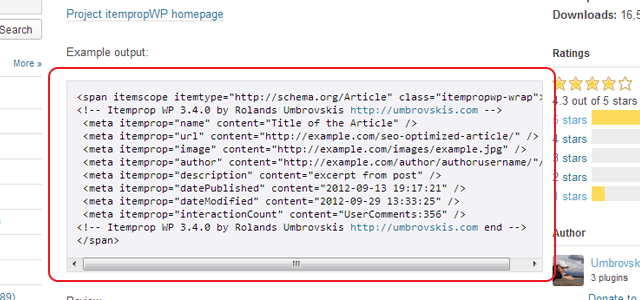 Example of itemprop WP markup.