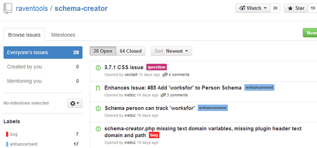 Schema Creator issue tracking on GitHub
