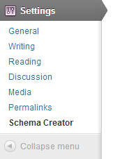 Schema Creator on the Settings menu.