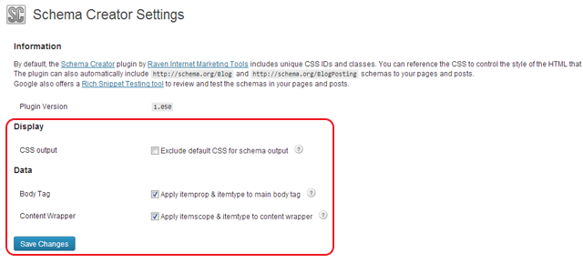 Schema Creator settings.