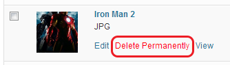 WordPress > Media Library > Delete Permanently