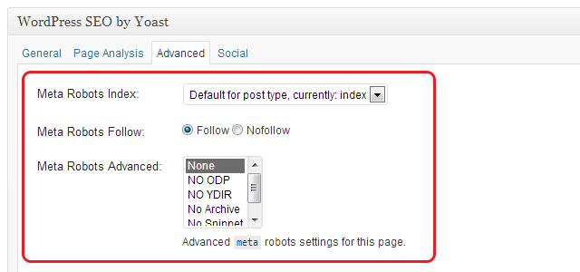 WordPress SEO by Yoast - Advanced Tab