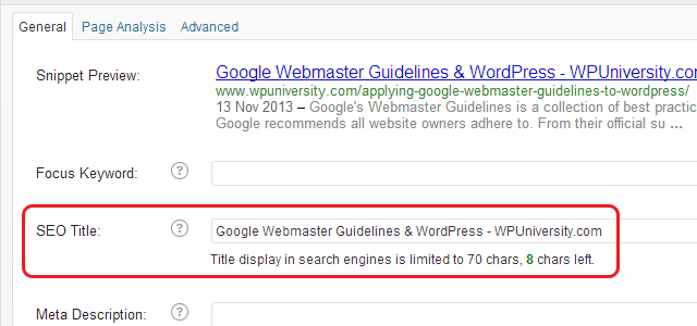 WordPress SEO Yoast - Title Field